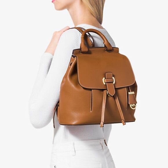 Michael Kors Romy Acorn/Brown Pebbled Leather Medium Backpack - Picture 2 of 16